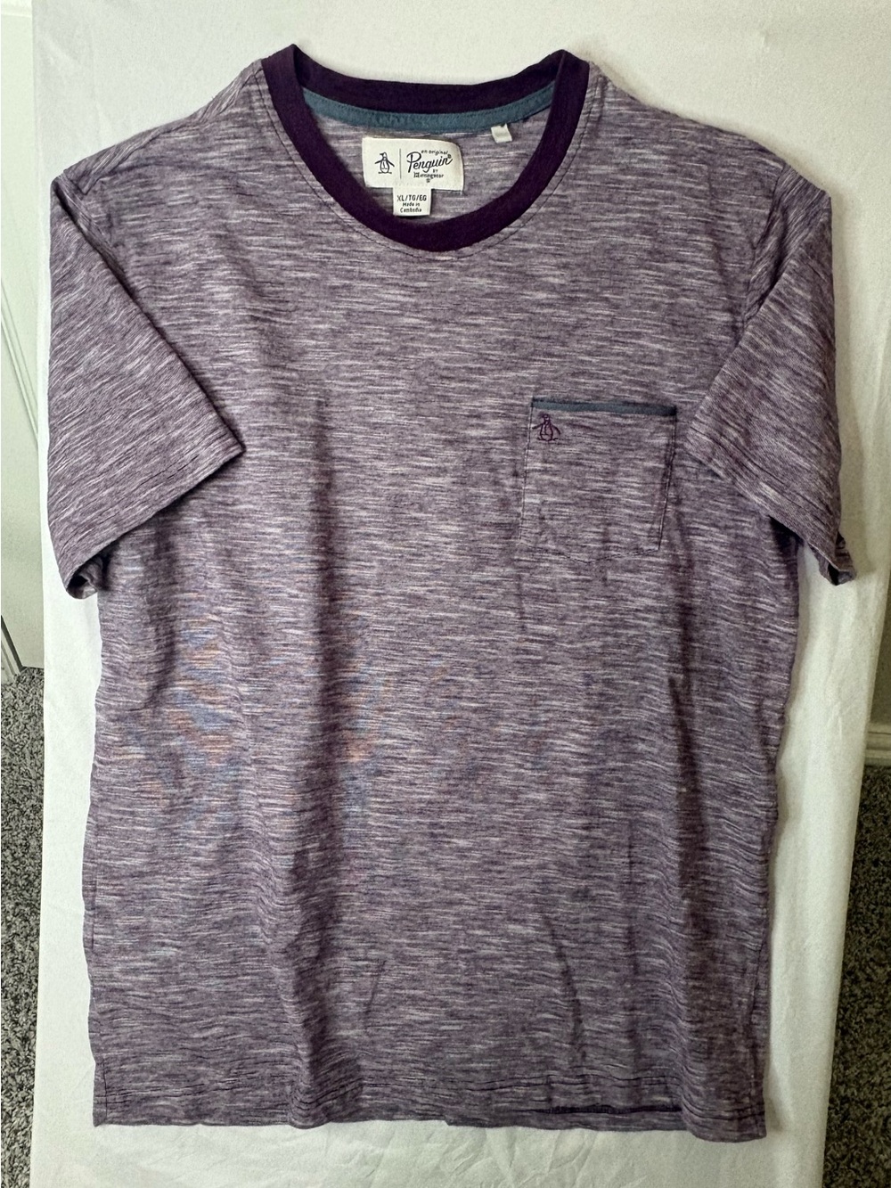 Original Penguin Men’s Heathered Purple Short Sleeve Pocket Tee